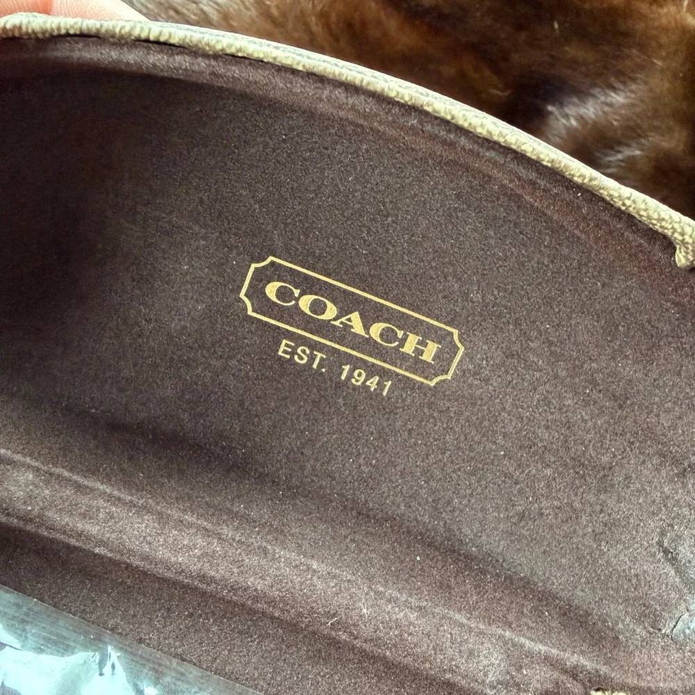 Coach Signature‎ Monogram Hard Sunglasses Case Beige Tan with Cleaning Cloth